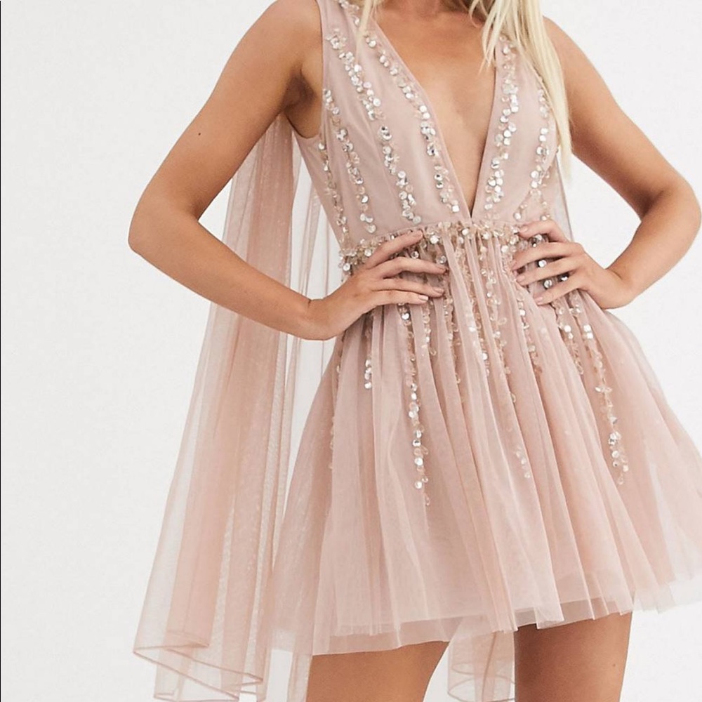 Blush beaded asos cape dress